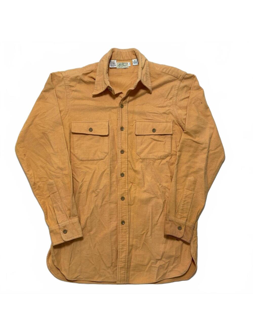 VTG 70's L.L. Bean Chamois Flannel Long Sleeve Button Up Shirt Men's L Orange